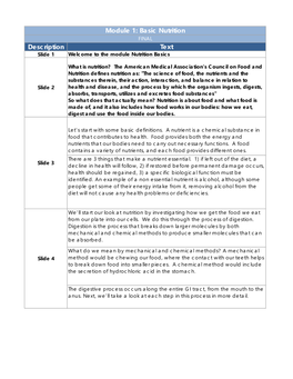 Module 1: Basic Nutrition FINAL Description Text Slide 1 Welcome to the Module Nutrition Basics
