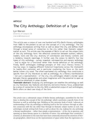 The City Anthology: Definition of a Type