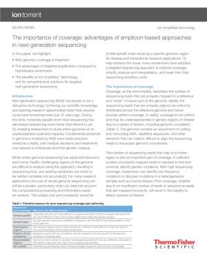 The Importance of Coverage: Advantages of Amplicon-Based Approaches in Next-Generation Sequencing