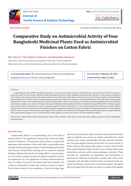 Comparative Study on Antimicrobial Activity of Four Bangladeshi Medicinal Plants Used As Antimicrobial Finishes on Cotton Fabric