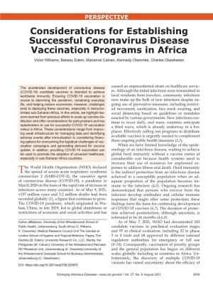 Considerations for Establishing Successful Coronavirus Disease