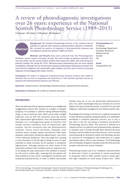 Experience of the National Scottish Photobiology Service (1989–2015) H Naasan1, RS Dawe2, H Moseley3, SH Ibbotson4