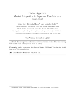Online Appendix Market Integration in Japanese Rice Markets, 1880–1932
