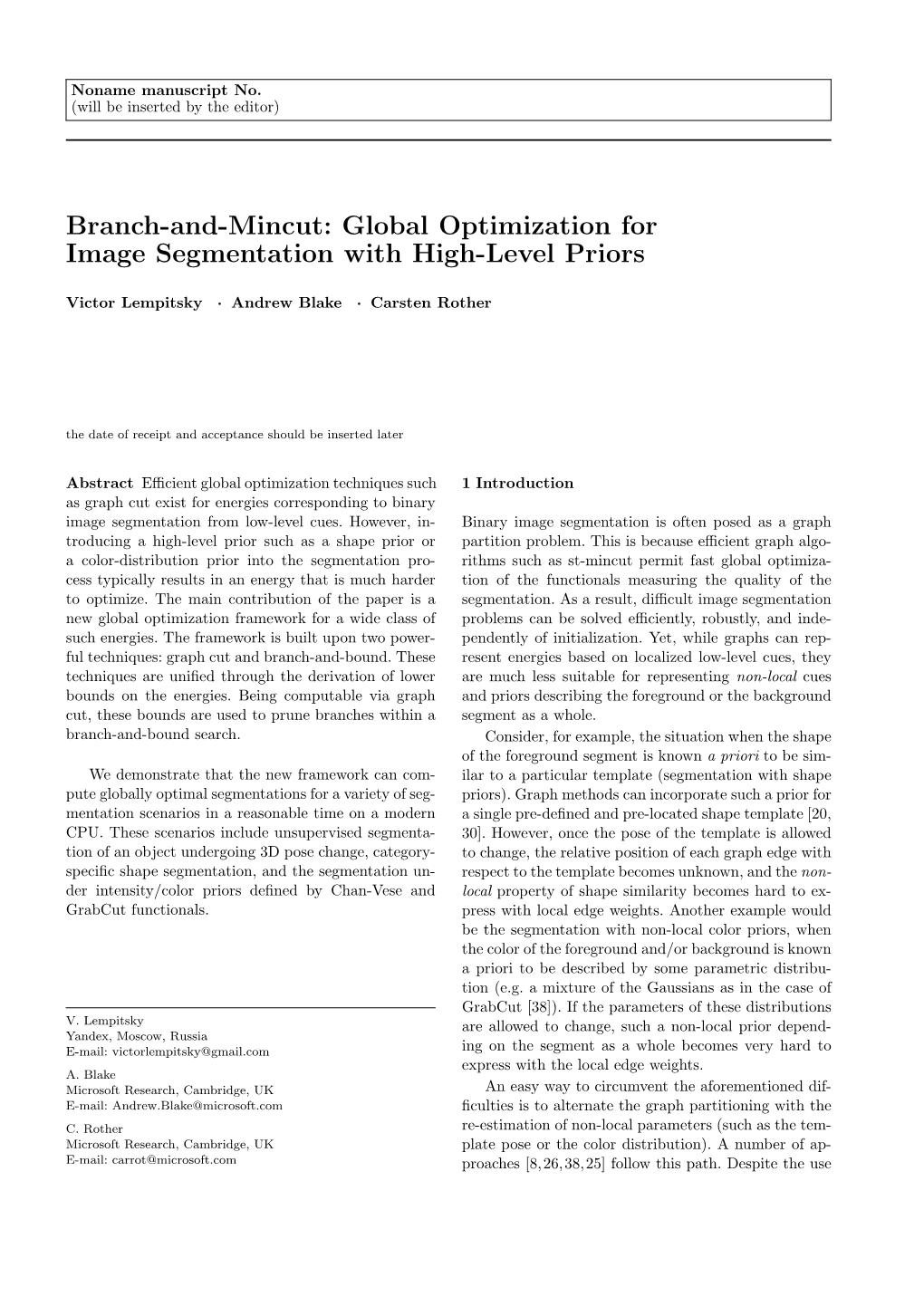 Global Optimization for Image Segmentation with High-Level Priors