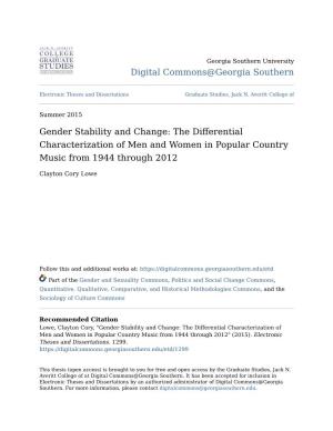 Gender Stability and Change: the Differential Characterization of Men and Women in Popular Country Music from 1944 Through 2012