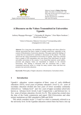 A Discourse on the Values Transmitted in Universities Uganda