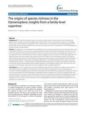 The Origins of Species Richness in the Hymenoptera: Insights from a Family-Level Supertree BMC Evolutionary Biology 2010, 10:109