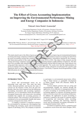 The Effect of Green Accounting Implementation on Improving the Environmental Performance Mining and Energy Companies in Indonesia