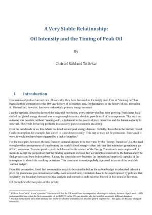 A Very Stable Relationship: Oil Intensity and the Timing of Peak Oil