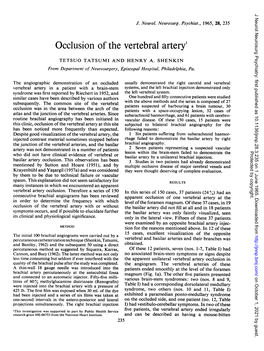 Occlusion of the Vertebral Artery'