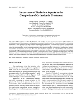 Importance of Occlusion Aspects in the Completion of Orthodontic Treatment