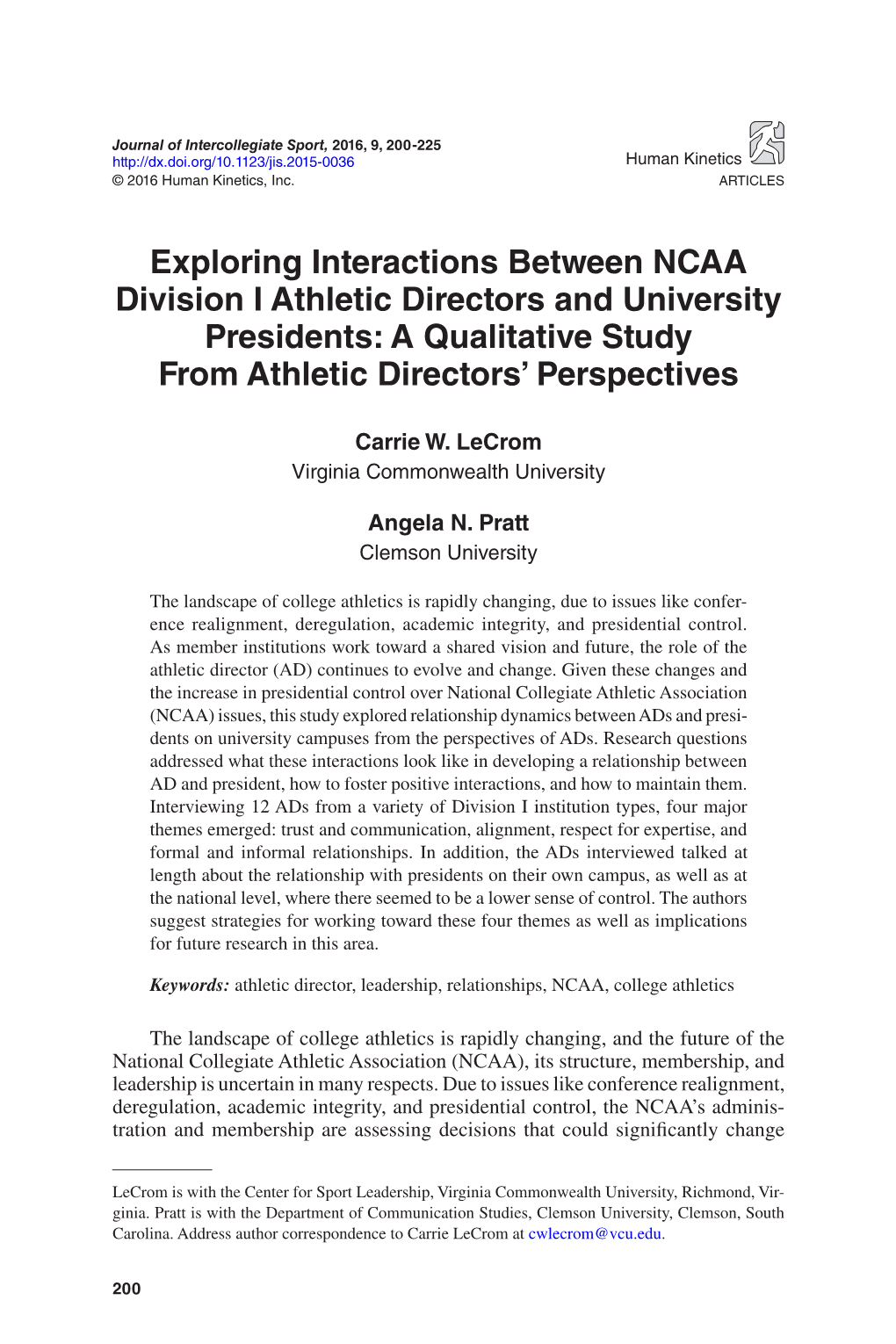 Exploring Interactions Between NCAA Division I Athletic Directors and University Presidents: a Qualitative Study from Athletic Directors’ Perspectives