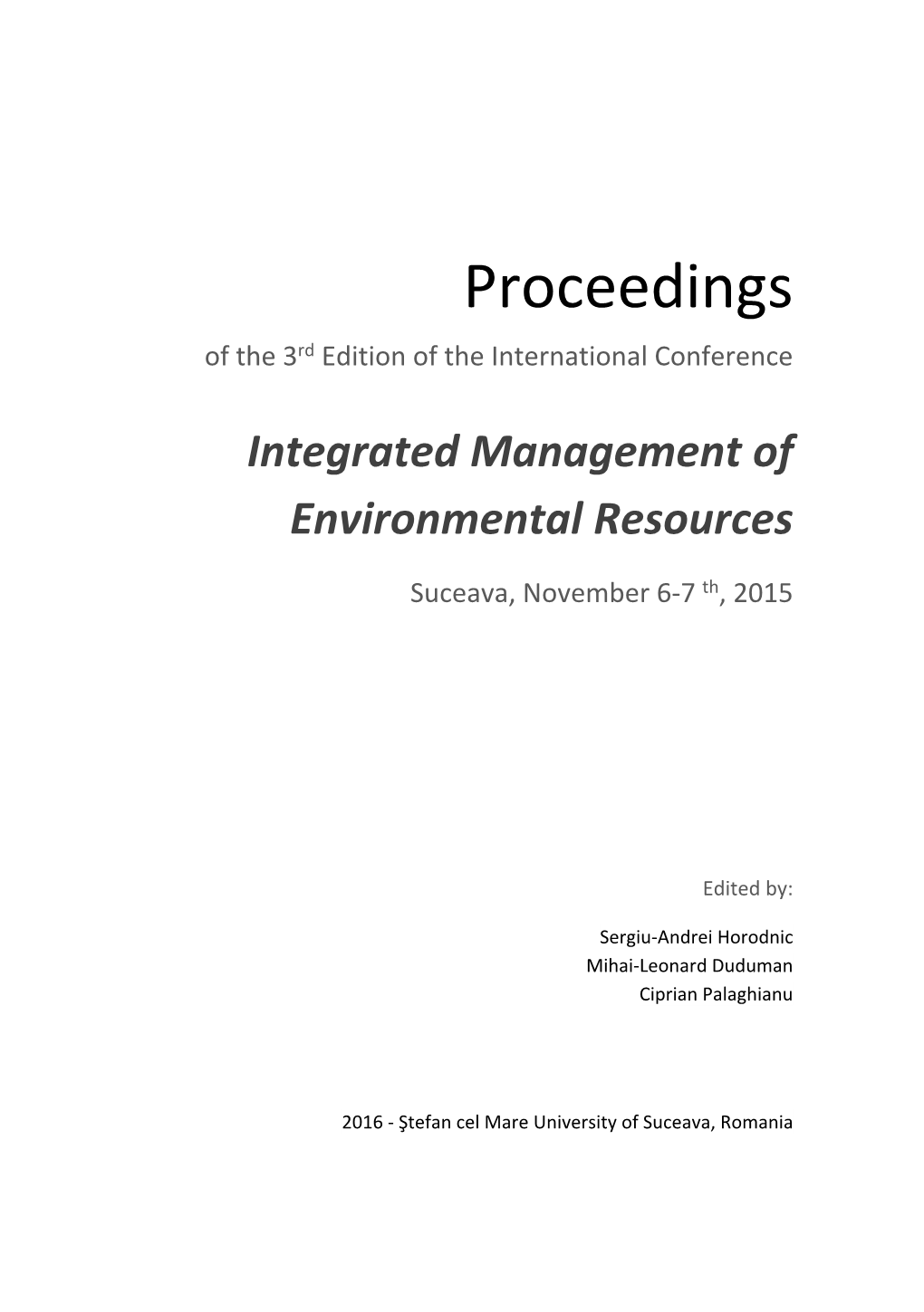 Integrated Management of Environmental Resources