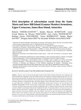 First Description of Scleractinian Corals from the Santa Marta and Snow Hill Island (Gamma Member) Formations, Upper Cretaceous, James Ross Island, Antarctica