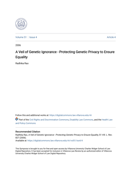 A Veil of Genetic Ignorance - Protecting Genetic Privacy to Ensure Equality