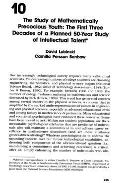 The Study of Mathematically Precocious Youth: the First Three Decadesof a Planned 50-Year Study of Intellectual Talent*