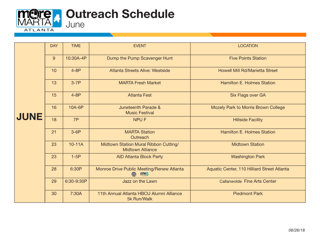 Outreach Schedule June