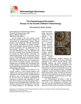 Palaeontologia Electronica the Paleobiological Revolution
