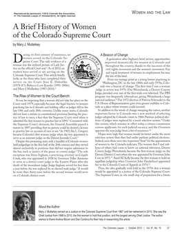 A Brief History of Women of the Colorado Supreme Court by Mary J