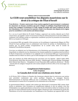 Le CS3R Veut Sensibiliser Les Députés Mauriciens Sur Le Droit À La Critique De L’État D’Israël