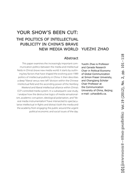 Your Show's Been Cut: the Politics of Intellectual Publicity in China's