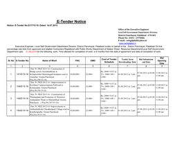 E-Tender Notice Notice E-Tender No.D1/7/15-16 Dated 14.07.2015 Office of the Executive Engineer Local Self Government Department