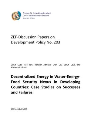 Decentralized Energy in Water-Energy-Food Security Nexus in Developing Countries: Case Studies on Successes and Failures