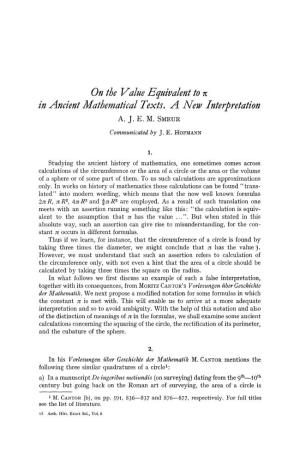 On the Value Equivalent to &#X03c0; in Ancient Mathematical Texts. A
