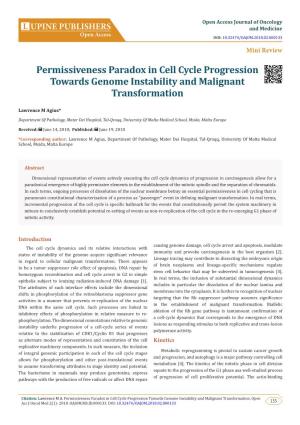 Permissiveness Paradox in Cell Cycle Progression Towards Genome Instability and Malignant Transformation