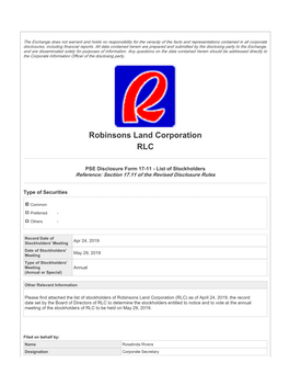 Robinsons Land Corporation RLC