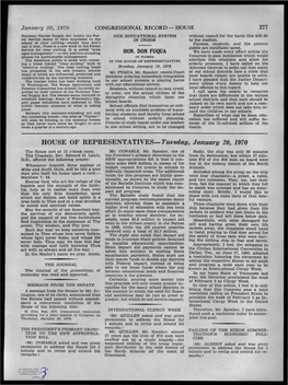 HOUSE of REPRESENTATIVES-Tuesday, January 20, 1970 the House Met at 12 O'clock Noon