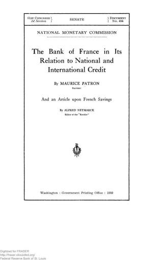 494. the Bank of France in Its Relation to National and International