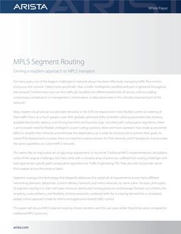 MPLS Segment Routing Driving a Modern Approach to MPLS Transport