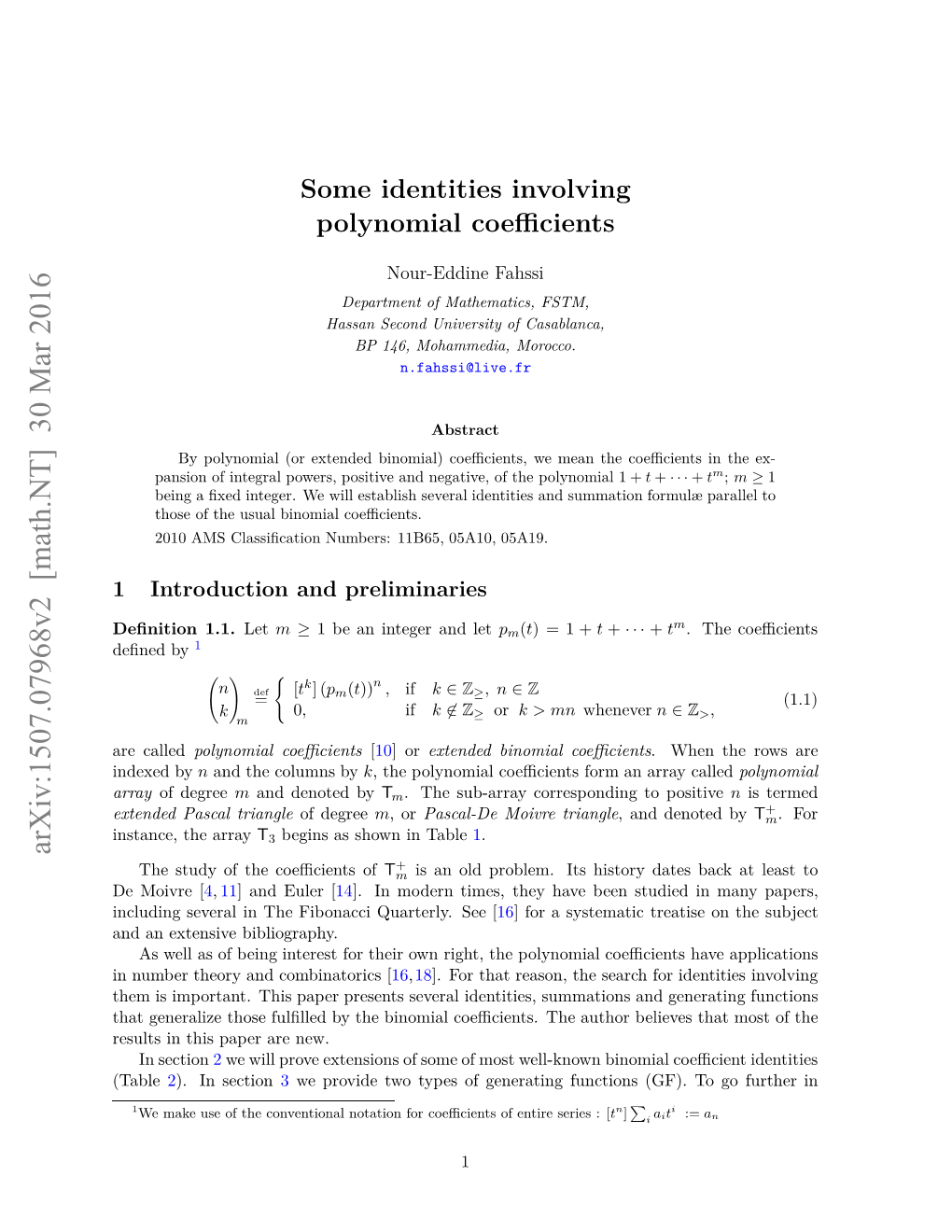 Some Identities Involving Polynomial Coefficients