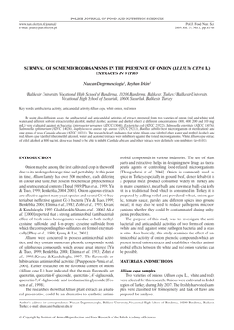 (Allium Cepa L.) Extracts in Vitro Nurcan Degirmencioglu1, Reyhan