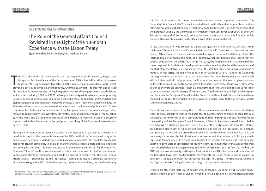 The Role of the General Affairs Council Revisited in the Light of the 18