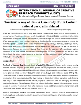 A Case Study of Jim Corbett National Park, Uttarakhand Dr