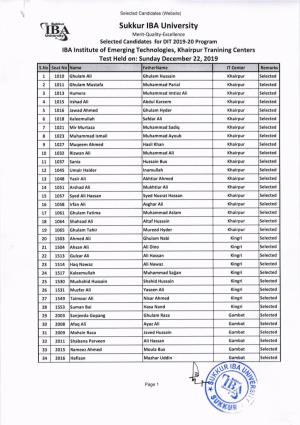 SELECTED CANDIDATE for DIT 2019-20 IBA IET KHAIRPUR.Pdf