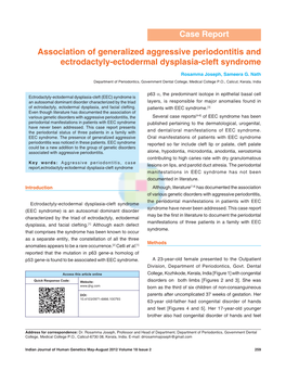 Association of Generalized Aggressive Periodontitis and Ectrodactyly-Ectodermal Dysplasia-Cleft Syndrome