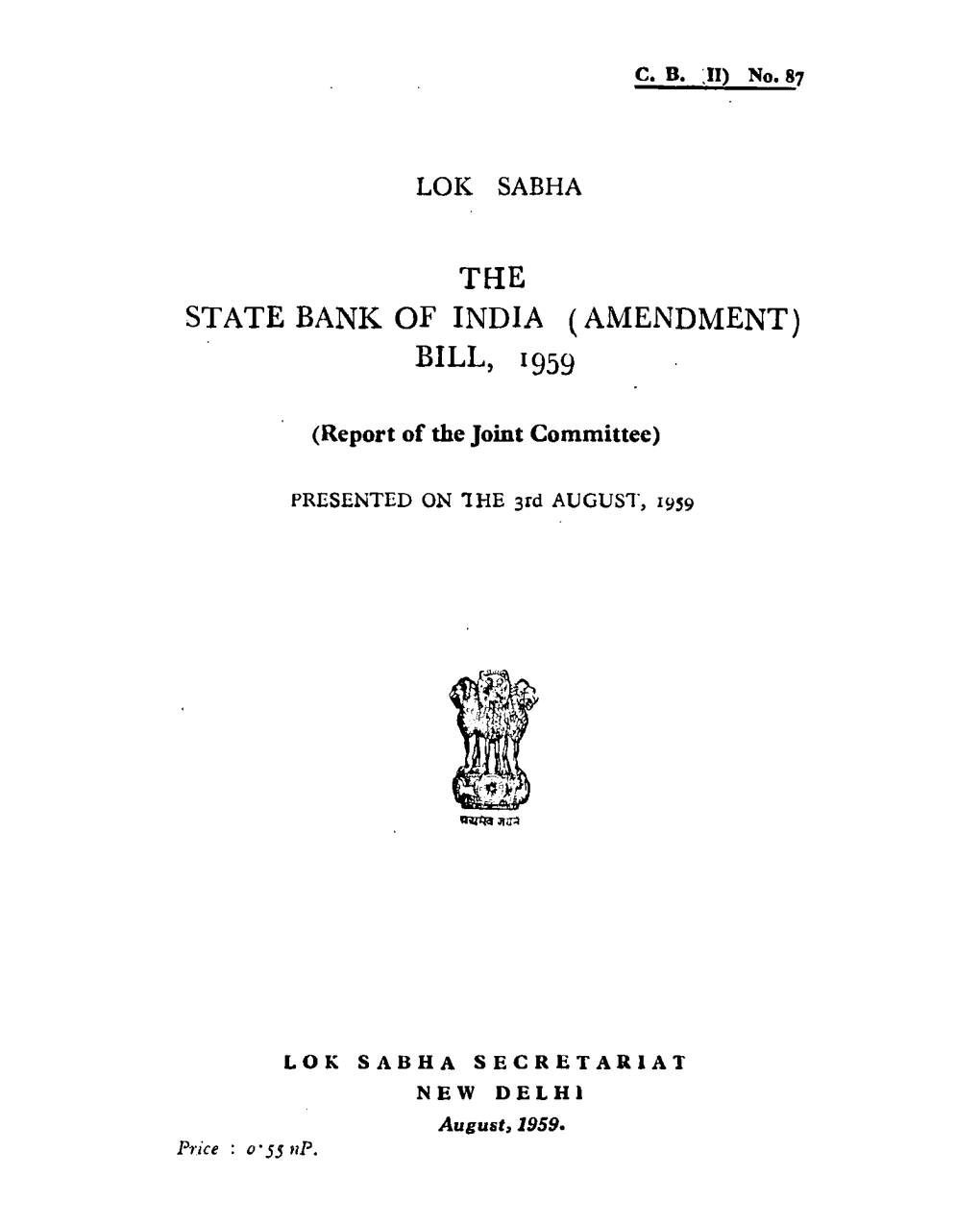 The State Bank of India (Amendment) Bill, 1959
