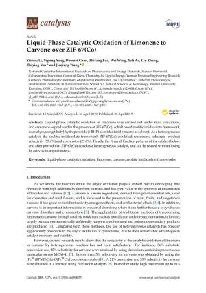 Liquid-Phase Catalytic Oxidation of Limonene to Carvone Over ZIF-67(Co)