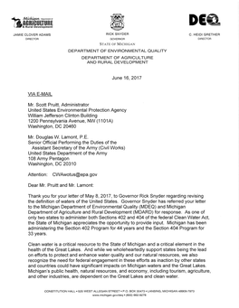 Letter from Rick Snyder, Governor of Michigan to Scott Pruitt And