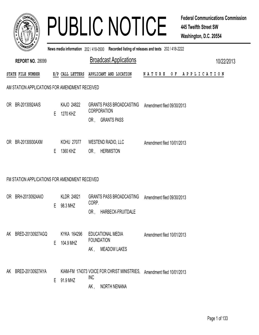 Broadcast Applications 10/22/2013