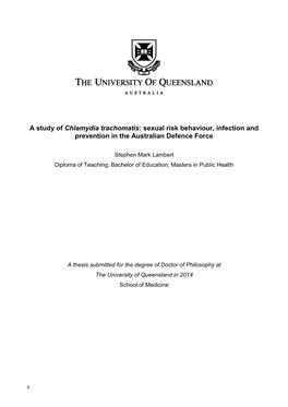 A Study of Chlamydia Trachomatis: Sexual Risk Behaviour, Infection and Prevention in the Australian Defence Force