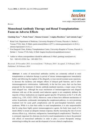 Monoclonal Antibody Therapy and Renal Transplantation: Focus on Adverse Effects