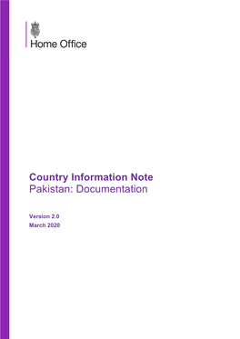 Country Information Note Pakistan: Documentation