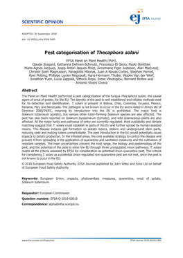 Pest Categorisation of Thecaphora Solani