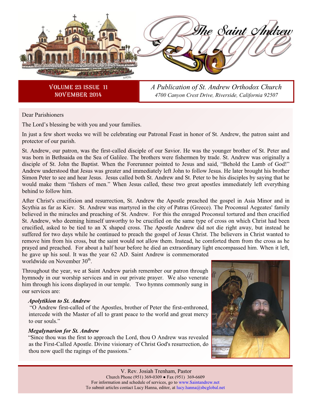 Volume 23 Issue 11 November 2014 a Publication of St. Andrew