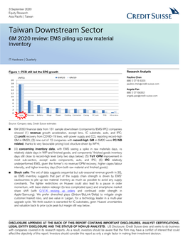 Taiwan Downstream Sector 6M 2020 Review: EMS Piling up Raw Material Inventory