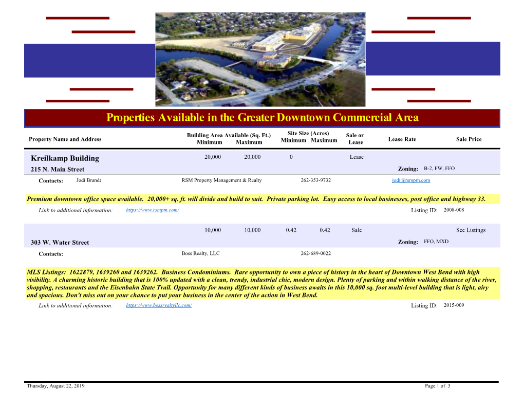 Properties Available in the Greater Downtown Commercial Area